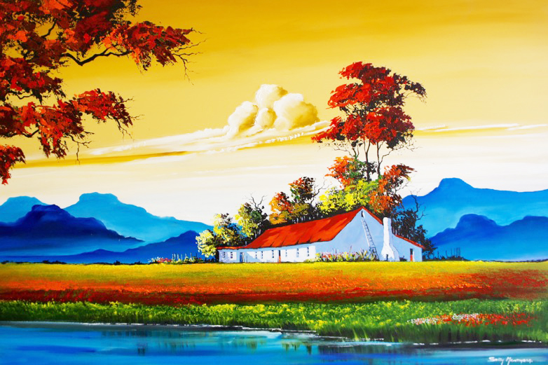 DE029 Wall décor art photographic oil on canvas colourful farm landscape